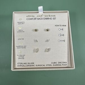 Olivia And Jackson Comfort Back Earrings Set Dainty Headphone Minimalist Capsule